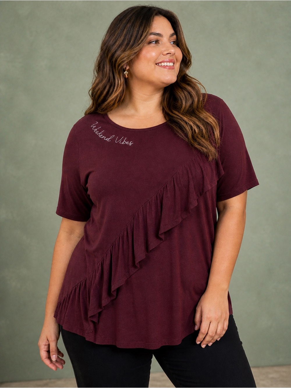 Lane Bryant Embroidered Ruffle Top